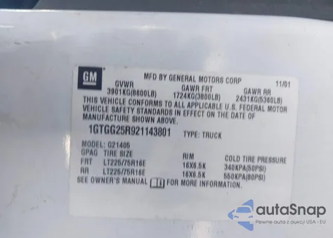 2002 GMC Savana Standard z USA, uszkodzony, nr VIN 1GTGG25R921143801